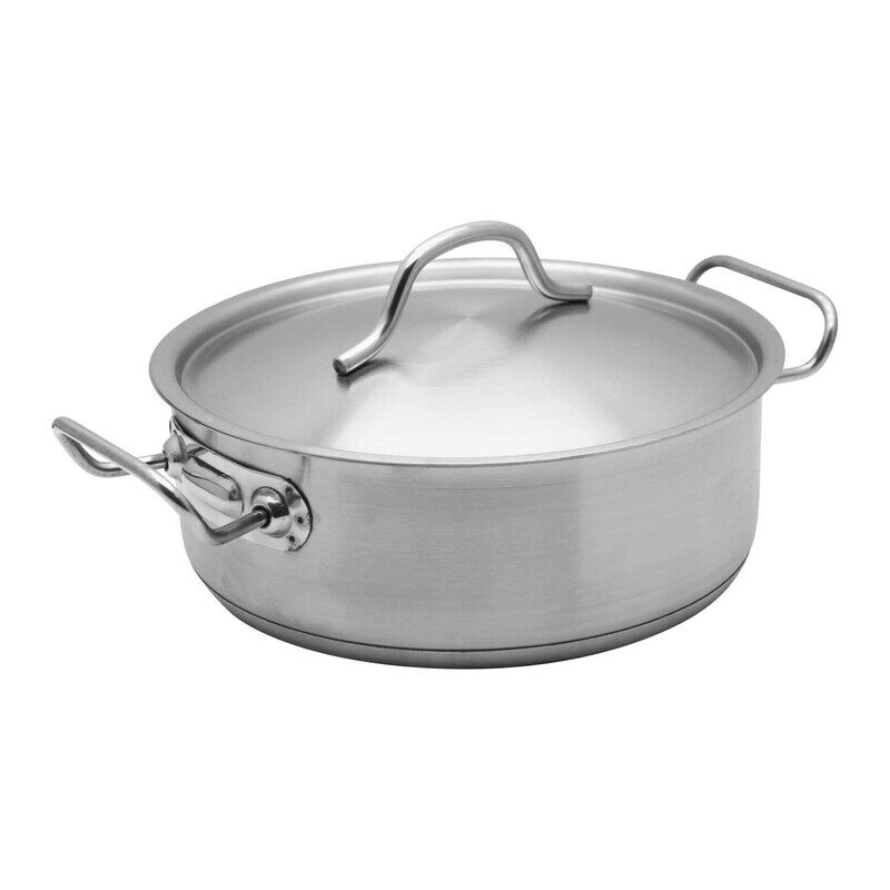 

CHEFSET STEEL LOW CASSEROLE LOW COOKING POT WITH LID AND DOUBLE HANDLE 20CM
