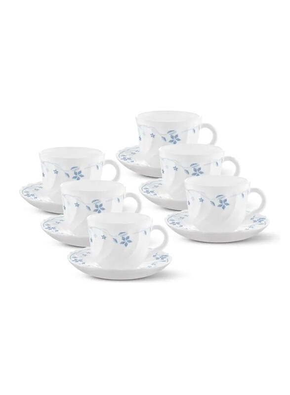 

Borosil 12-Piece Cup and Saucer Set, 22CUPFL, White/Blue