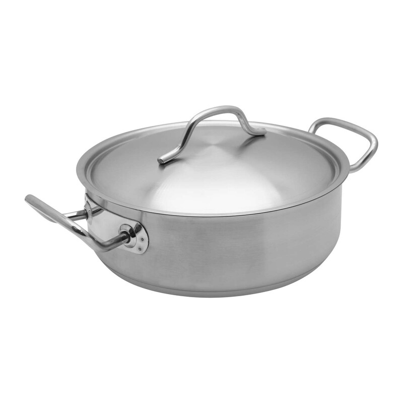 CHEFSET STEEL LOW CASSEROLE LOW COOKING POT WITH LID AND DOUBLE HANDLE 22CM