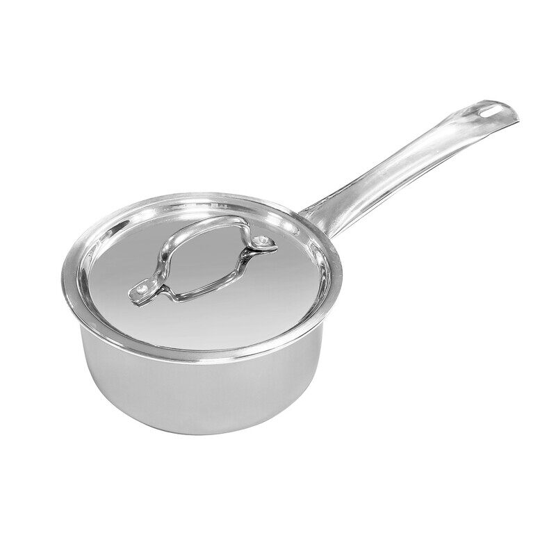 

VINOD PLATINUM TRIPLY STAINLESS STEEL SAUCEPAN WITH LID 1.6 LITRES 16 CM , VTS016, INDUCTION & GAS FRIENDLY, HEAVY BOTTOM
