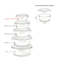 BOROSIL KLIP-N-STORE ROUND GLASS STORAGE CONTAINER WITH AIR TIGHT LID FOOD STORAGE CONTAINER MICROWAVE SAFE CONTAINER 240 ML