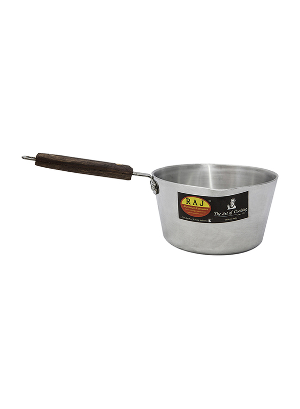Raj 22.5cm Aluminium Milk Pan with Wooden Handle, RKMP09, 22.5x12 cm, Silver