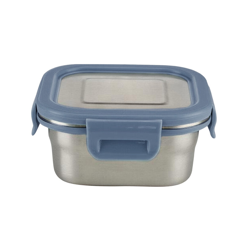 Borosil Stainless Steel Lunch Box, Leak-proof Lunch Box with Grey Lid, Square Lunch Container for School & Office, 400 ml