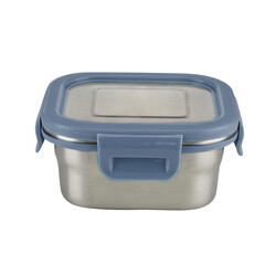 Borosil Stainless Steel Lunch Box, Leak-proof Lunch Box with Grey Lid, Square Lunch Container for School & Office, 400 ml