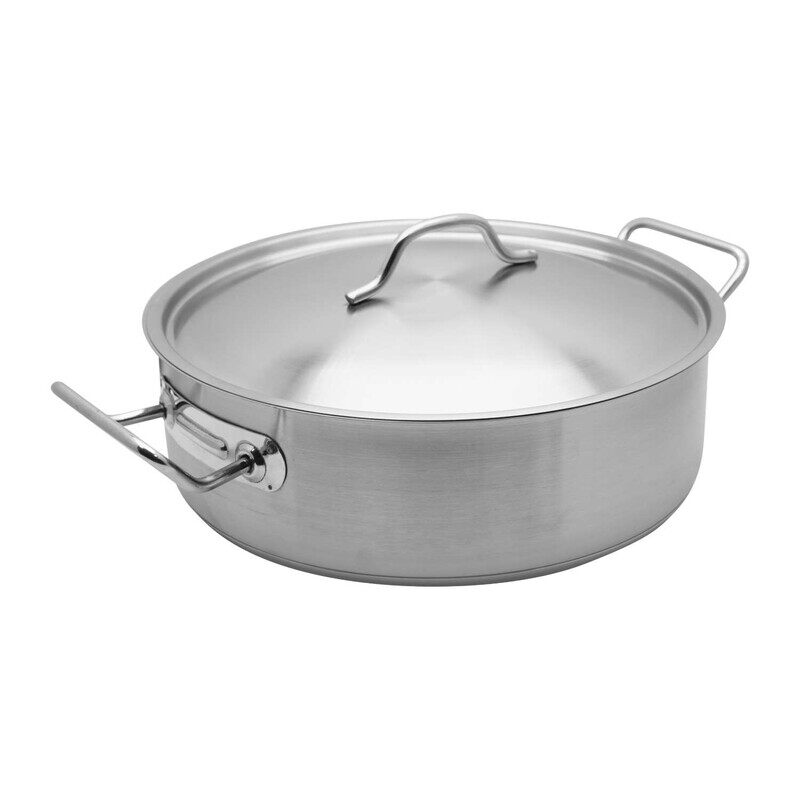 

CHEFSET STEEL LOW CASSEROLE LOW COOKING POT WITH LID AND DOUBLE HANDLE 28CM