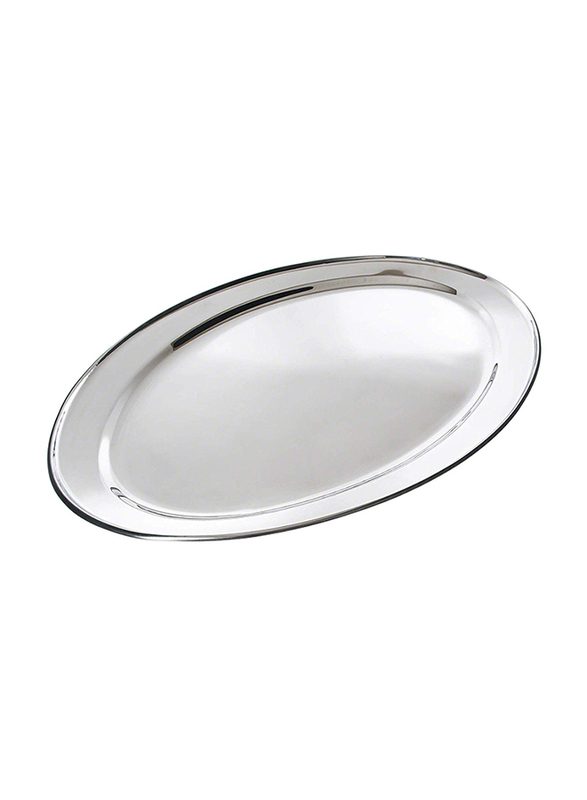Raj 60cm Steel Oval Serving Tray, OT0060, 41x60 cm, Silver