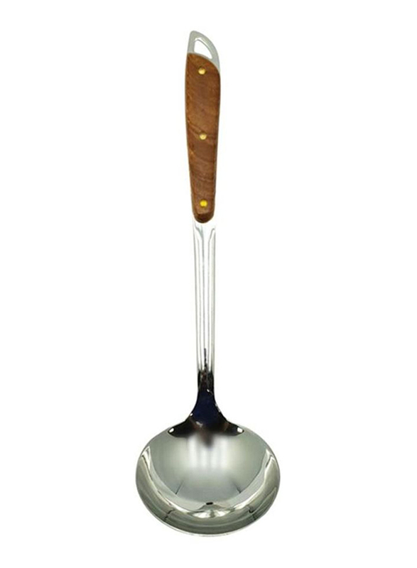 Raj 36cm Wooden Handle Ladle, Silver/Brown