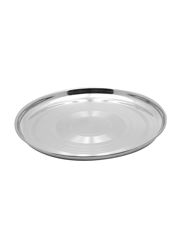 Raj 35cm Steel Silver Touch Thala Round Dinner Plate, STT016, Silver