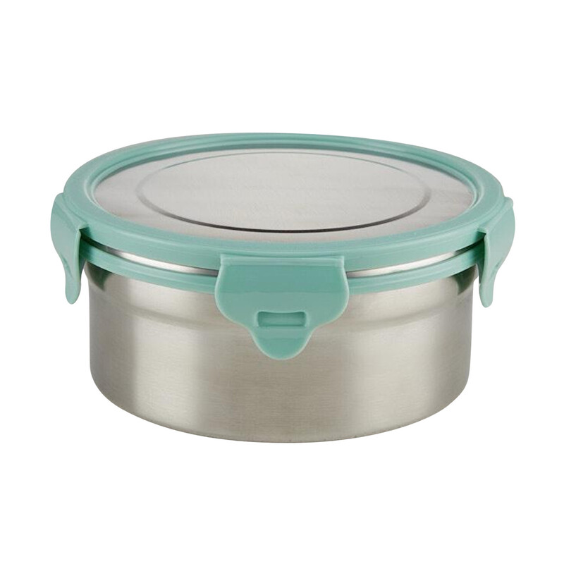 Borosil Stainless Steel Lunch Box, Leak-proof Lunch Box with Green Lid, Round Lunch Container for School & Office, 900 ml