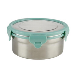 Borosil Stainless Steel Lunch Box, Leak-proof Lunch Box with Green Lid, Round Lunch Container for School & Office, 900 ml