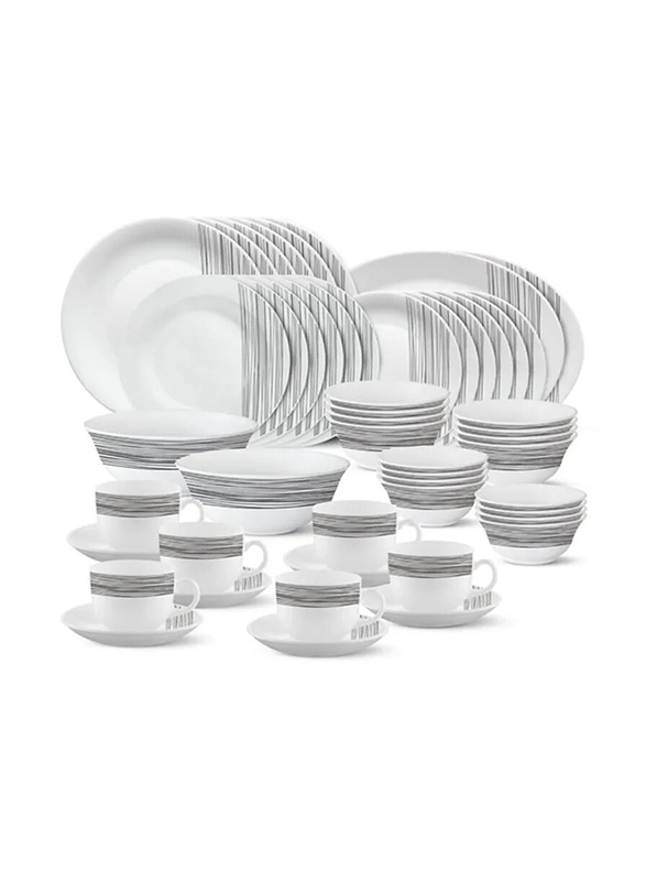 Borosil 50-Piece Larah Plano Spring Fall Opalware Round Dinnerware Set for 6, White/Black