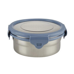 Borosil Stainless Steel Lunch Box,  Leak-proof Lunch Box with Grey Lid, Round Lunch Container for School & Office, 400 ml