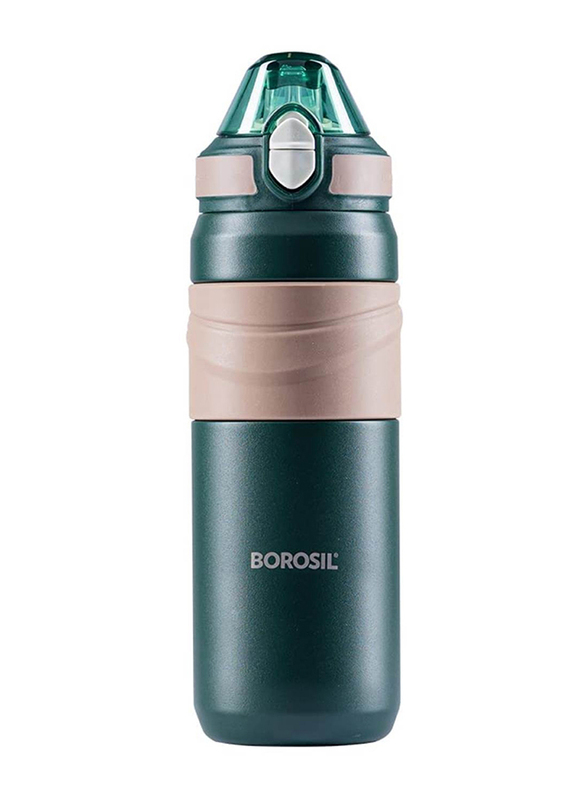 Borosil 560ml Vacuum Insulated Copper Coated Inner Adventure Sipper Water Bottle, B0560TI01, Green/Beige