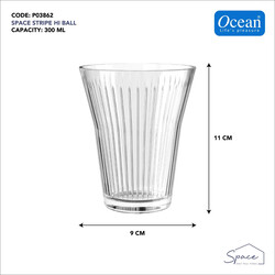 OCEAN SPACE STRIPE HI BALL GLASS  SET OF 6, HIGH BALL GLASS, WATER JUICE COCKTAIL , 300ML