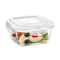 BOROSIL KLIP-N-STORE SQUARE GLASS STORAGE CONTAINER WITH AIR TIGHT LID FOOD STORAGE CONTAINER MICROWAVE SAFE CONTAINER 320 ML