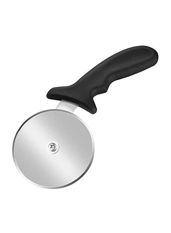 Raj 4-inch Stainless Steel Pizza Cutter with Handle, Silver/Black