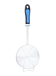 Raj 19cm Stainless Steel Skimmer with Nylon Handle, Silver/Black/Blue