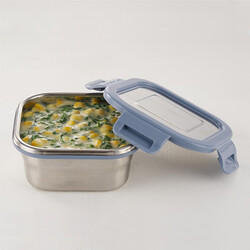 Borosil Stainless Steel Lunch Box, Leak-proof Lunch Box with Grey Lid, Square Lunch Container for School & Office, 400 ml