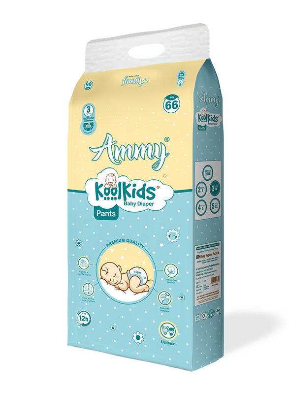 Ammy Koolkids Baby Diaper Pants, Size M, 66 Count