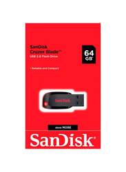 Sandisk 64GB Cruzer Blade USB 2.0 Flash Drive, Black/Red