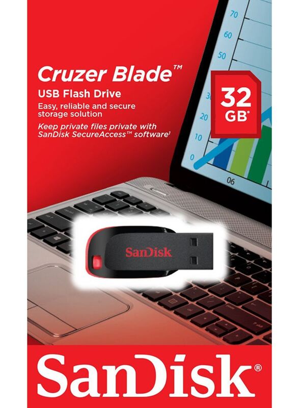 SanDisk 32GB Cruzer Blade USB 2.0 Flash Drive, Black/Red