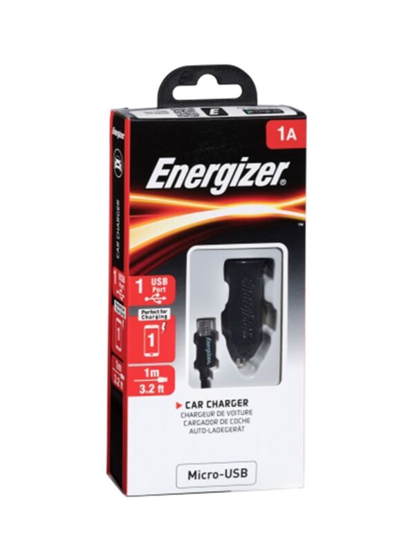 Energizer 5W Classic 1A Fast Charging Compact Car Charger With USB Type-A to Micro USB Cable, DCA1ACMC3, Black