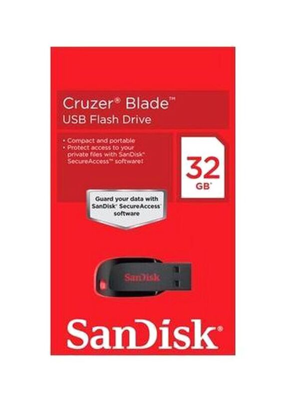 Sandisk 32GB Cruzer Blade USB 2.0 Flash Drive, Black/Red