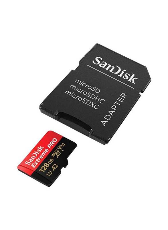 SanDisk 128GB Extreme Pro MicroSDXC + SD Adapter + Rescue pro Deluxe A2 C10 V30 UHS-I U3 Memory Card, 170MB/s, Black/Red