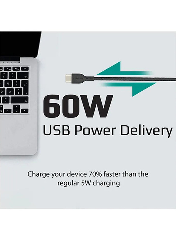 Promate 120cm PowerBeam-CC USB Type C Cable, Ultra-Fast 3A USB Type-C Male to USB Type-C, with 60W Power Delivery for MacBook Pro/Google Pixel XL/Nexus 5X/6P, Black