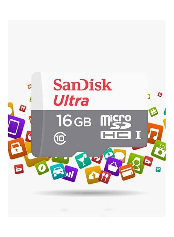 Sandisk 16GB Ultra MicroSDHC UHS-I Class 10 Memory Card, White/Grey