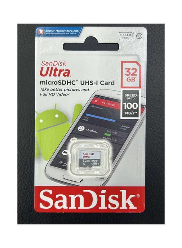 

Sandisk 32GB Ultra MicroSDHC UHS-I Class 10 Memory Card, White/Grey