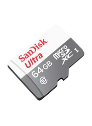 Sandisk 64GB Ultra Class 10 UHS-I MicroSDXC Memory Card, White/Grey
