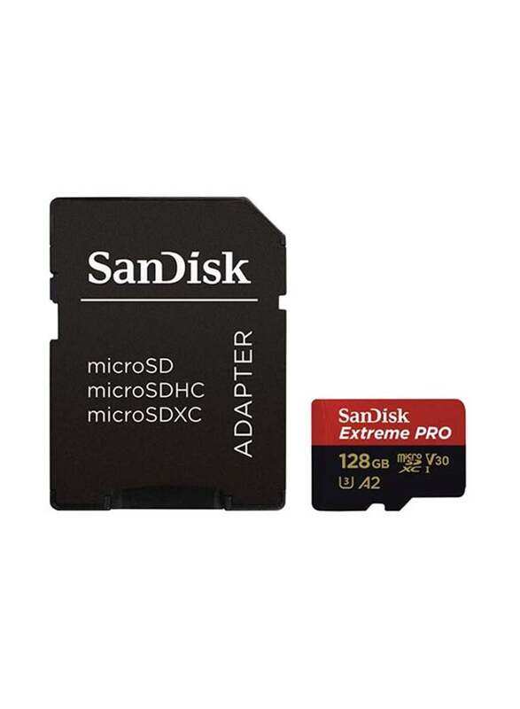 

SanDisk 128GB Extreme Pro MicroSDXC + SD Adapter + Rescue pro Deluxe A2 C10 V30 UHS-I U3 Memory Card, 170MB/s, Black/Red