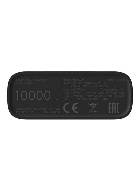 Xiaomi 10000mAh Mi Ultra Compact Power Bank 3, Black