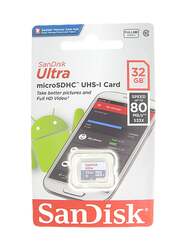 Sandisk 32GB Ultra MicroSDHC UHS-I 80MB/s Memory Card, White/Grey