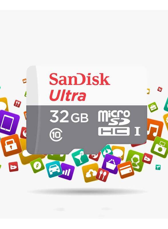 Sandisk 32GB Ultra MicroSDXC UHS-I/C10 Memory Card, White/Grey