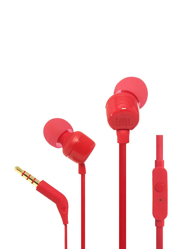 JBL Tune 110 Pure Bass 3.5mm Jack In-Ear Headphone with Mic, Red