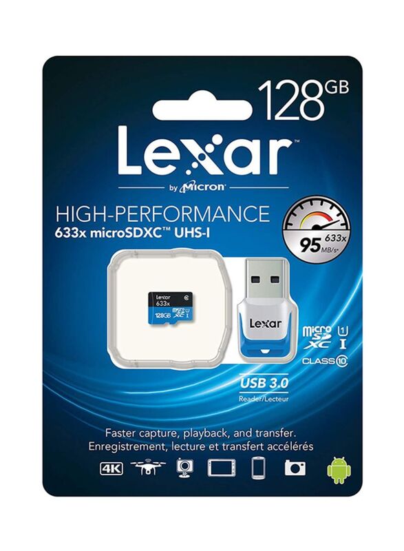 Lexar 128GB MicroSDXC Memory Card, Black/Blue