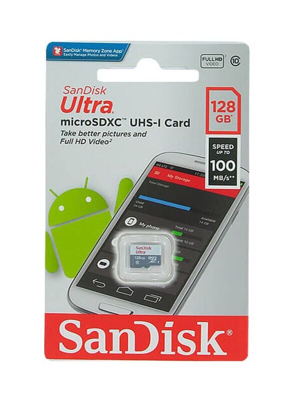 Sandisk 128GB Ultra MicroSDXC Memory Card, Grey/White
