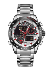 Naviforce Quartz Analog & Digital Stainless Steel Wrist Watch for Men, Water Resistant, NF9171 S/W/S,Silver-Silver/Black