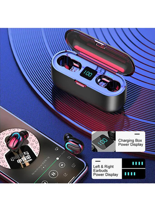 Wireless/Bluetooth In-Ear Earphones with Mic & Charging Box, Black