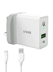 Anker PowerPort+ 1 UK Plug Wall Charger, 3.0A Quick Charge USB Port with PowerIQ Technology, White