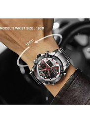 Naviforce Quartz Analog & Digital Stainless Steel Wrist Watch for Men, Water Resistant, NF9171 S/W/S,Silver-Silver/Black