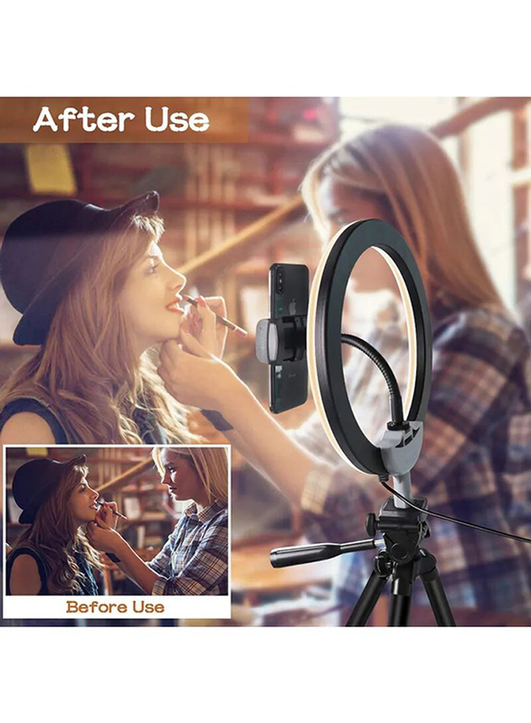 Intag Dimmable LED Ring Light with Tripod Stand for Smartphones/Tablets, Multicolour