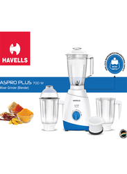 Havells Aspro Plus 3 in 1 Mixer Grinder Blender, 700W, White/Blue