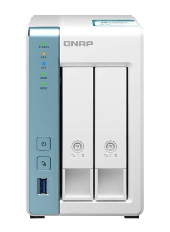 Qnap 0TB HDD 2 Bay Diskless Network Attached Storage External Hard Drive, SATA, TS-231K, White
