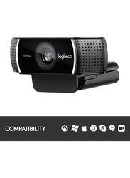 Logitech C922 Pro Stream Hyper Fast Streaming Webcam with Stereo Audio and HD Light Correction, 960-001088, Black