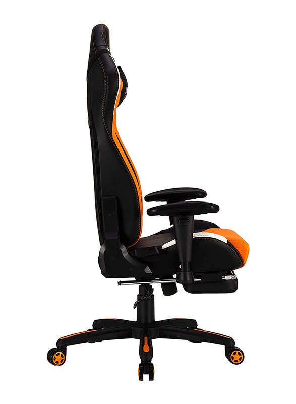 Meetion CHR22 Leather Adjustable Handrail Scalable Footrest Gaming Chair with Comfortable Reclining, Black/Orange