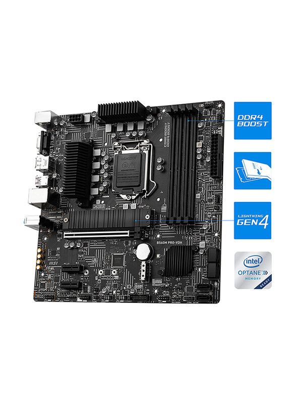 MSI B560M PRO-VDH Micro-ATX Gaming Motherboard, 7D18-002R, Black