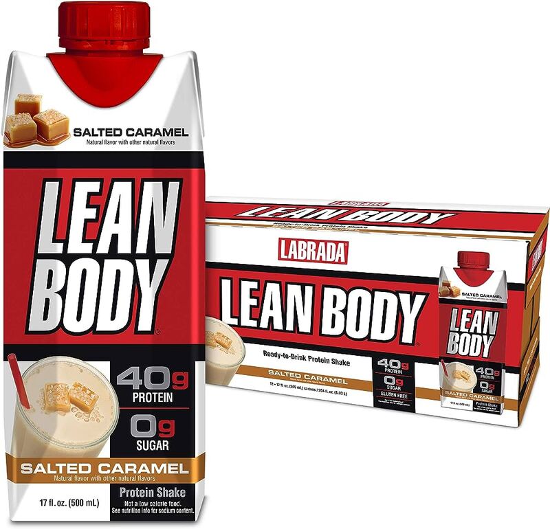 Lean Body Ready-to-Drink Salted Caramel Protein Shake, 40g Protein, Whey Blend, 0 Sugar, Gluten Free, 22 Vitamins & Minerals, Pack of 12.